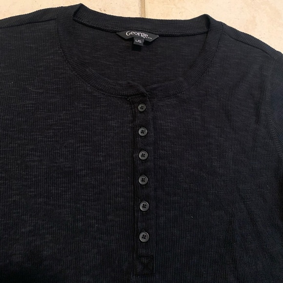 💛 George Black Ribbed Henley Long Sleeve Top - Size Large (L/G) - Picture 4 of 7